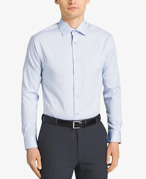 Calvin Klein Steel Regular Fit Herringbone Size XL (17.5 34/35) Blue Dress Shirt